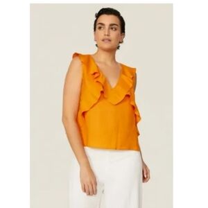Marissa Webb RTR Golden Orange Linen Blend Ditsy Ruffle Top Women 4 MSRP:$210